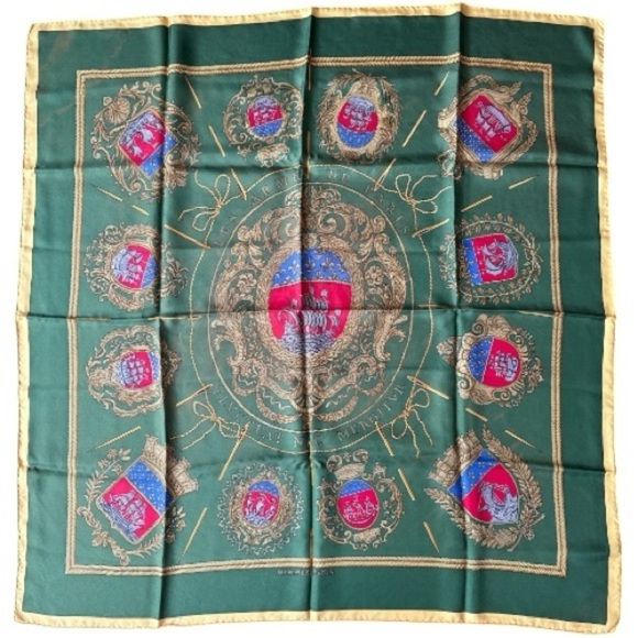 Hermes Accessories - Hermes Les Armes De Paris Green 100% Silk Scarf